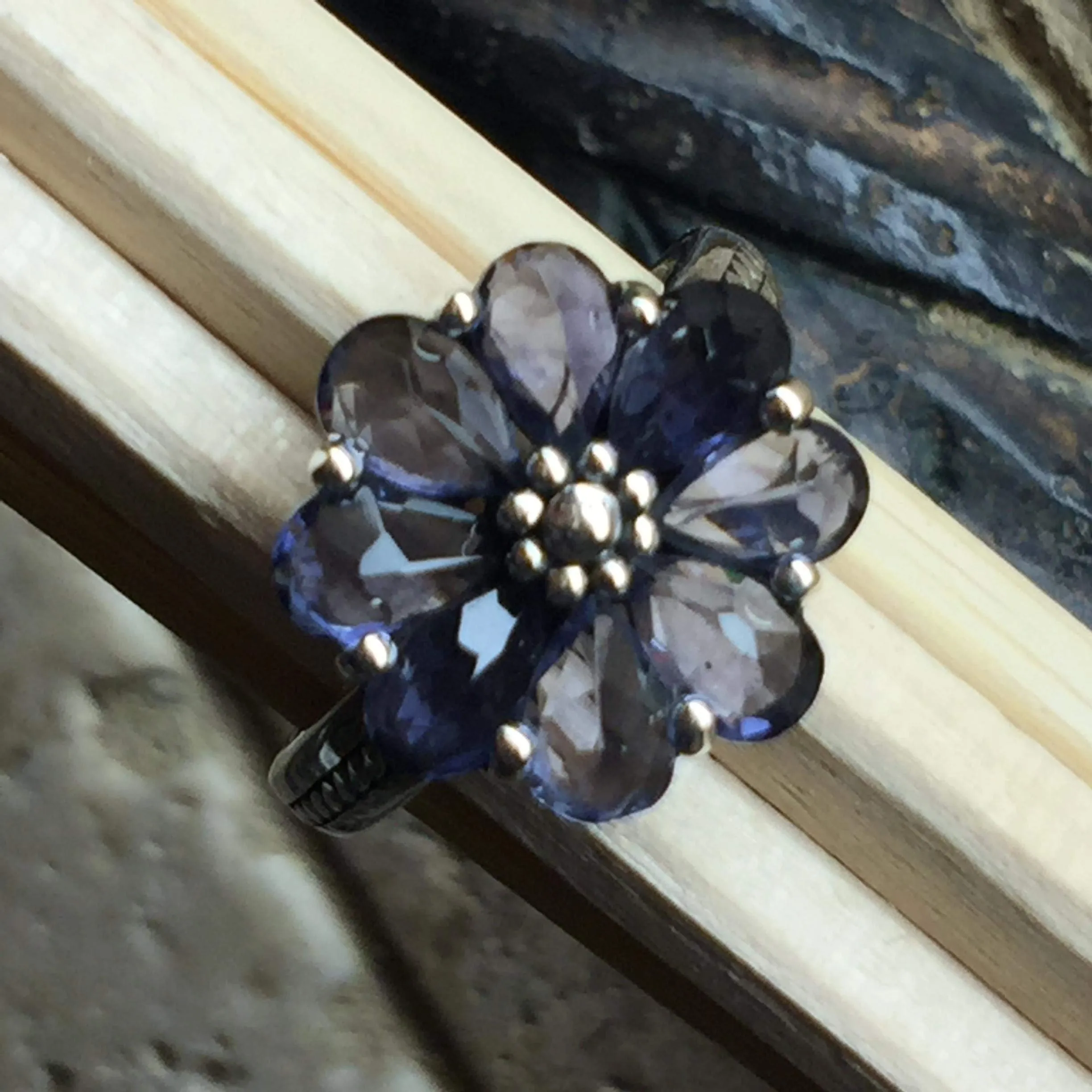 Natural 6ct Iolite 925 Solid Sterling Silver Ring Size 6, 7, 8, 9