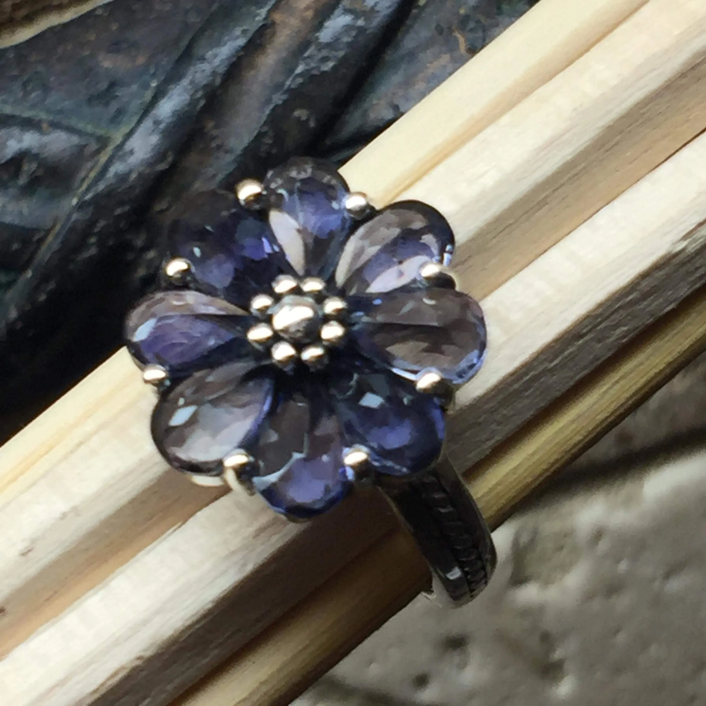 Natural 6ct Iolite 925 Solid Sterling Silver Ring Size 6, 7, 8, 9