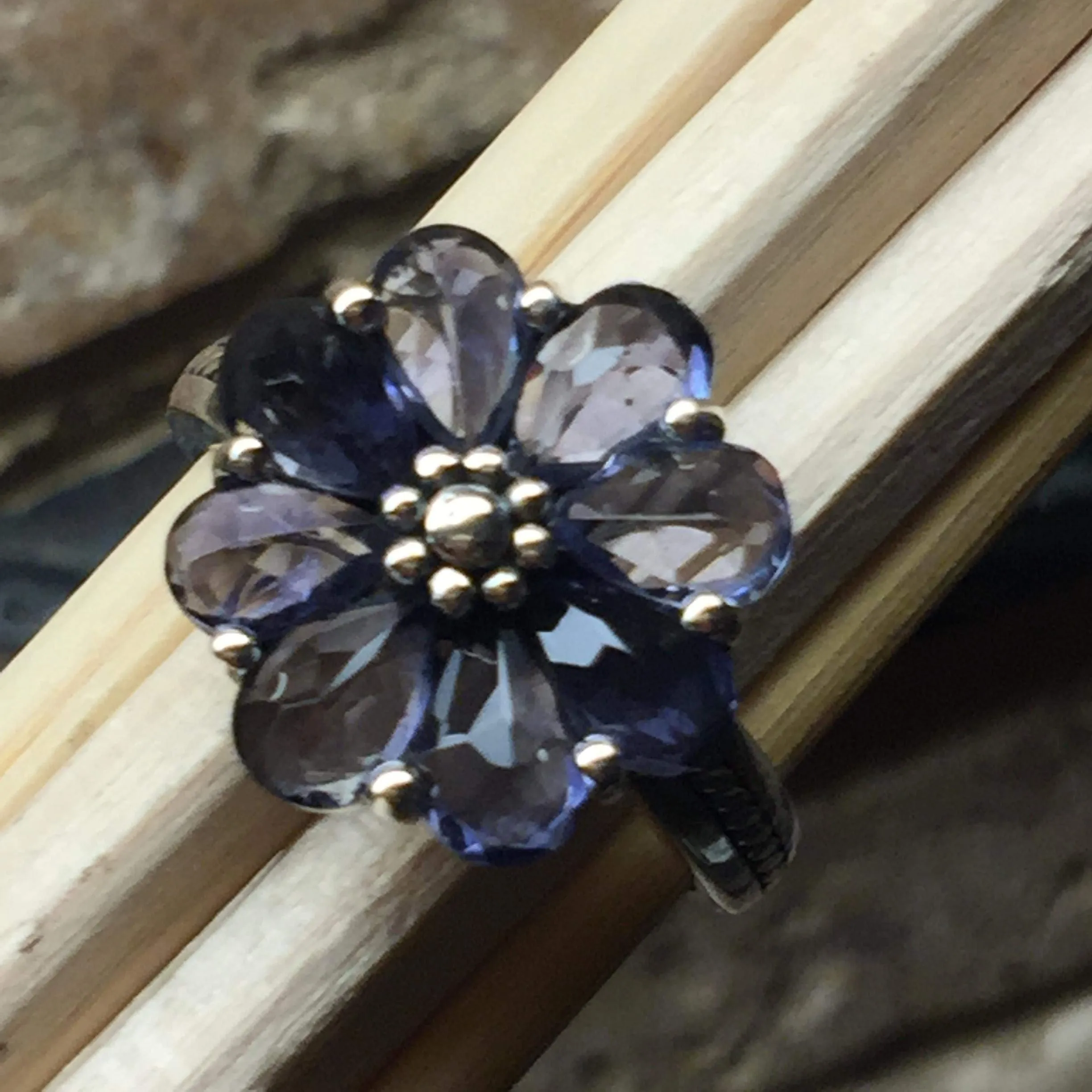 Natural 6ct Iolite 925 Solid Sterling Silver Ring Size 6, 7, 8, 9