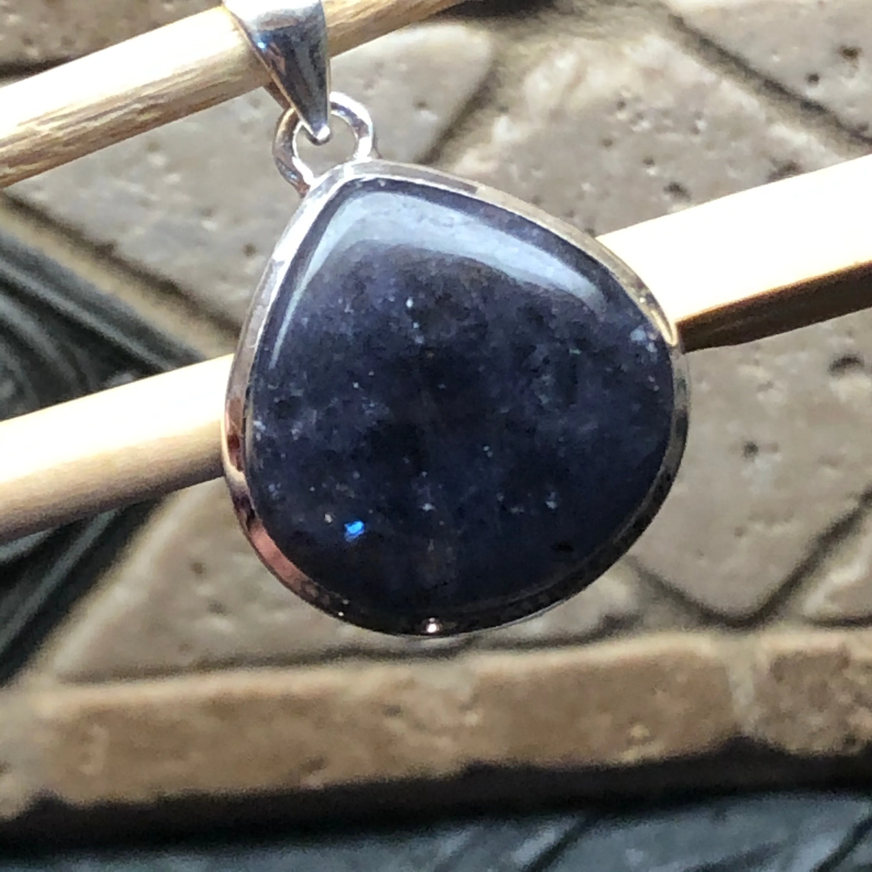 Natural Cabochan Iolite 925 Solid Sterling Silver Pendant 35mm