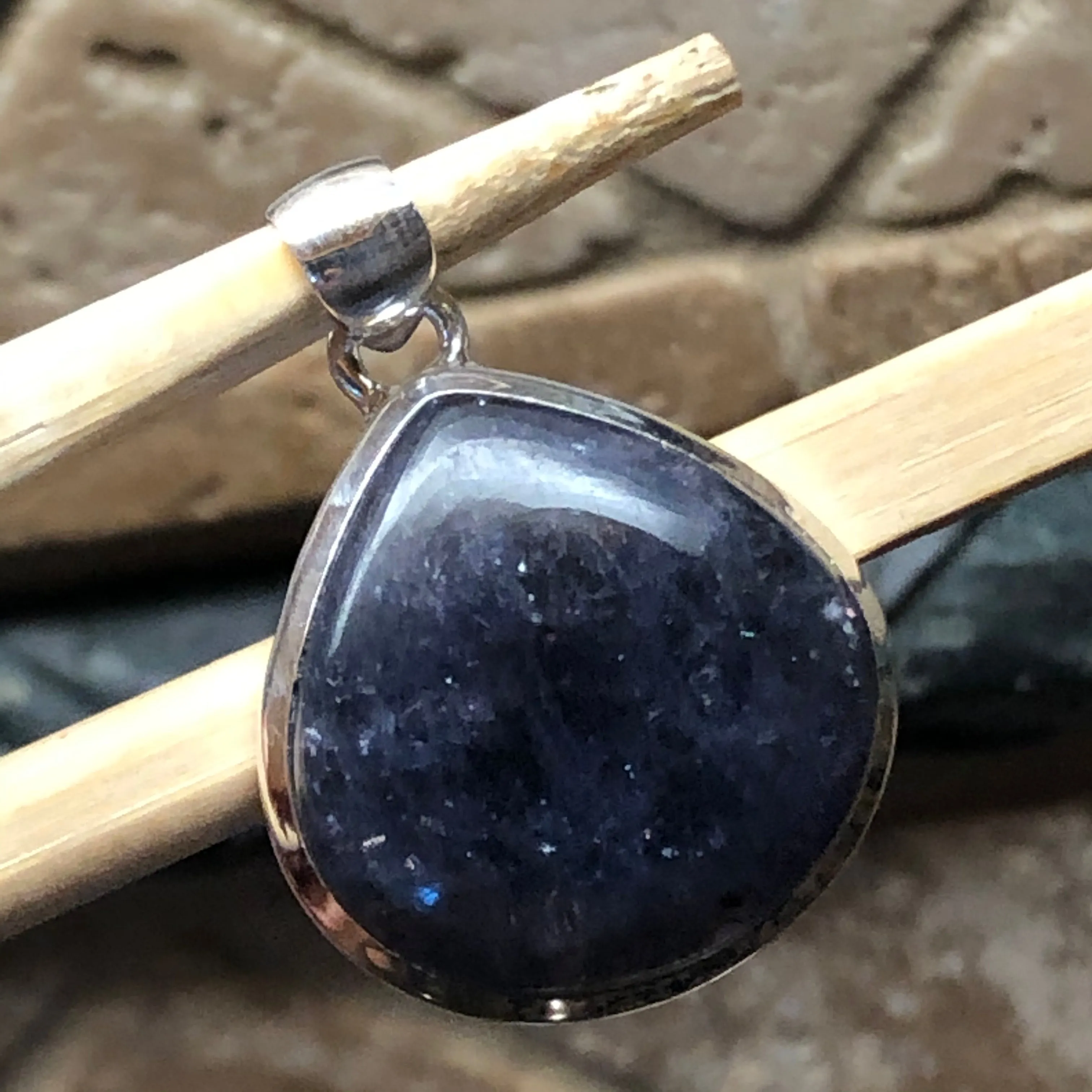 Natural Cabochan Iolite 925 Solid Sterling Silver Pendant 35mm