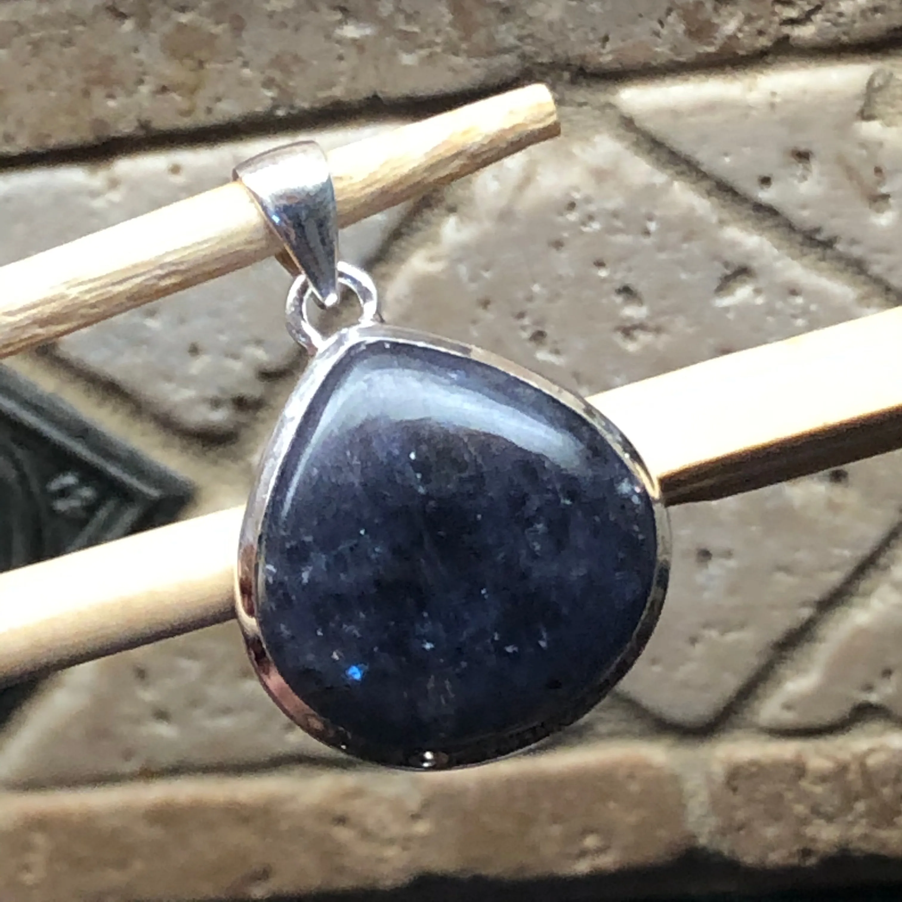 Natural Cabochan Iolite 925 Solid Sterling Silver Pendant 35mm