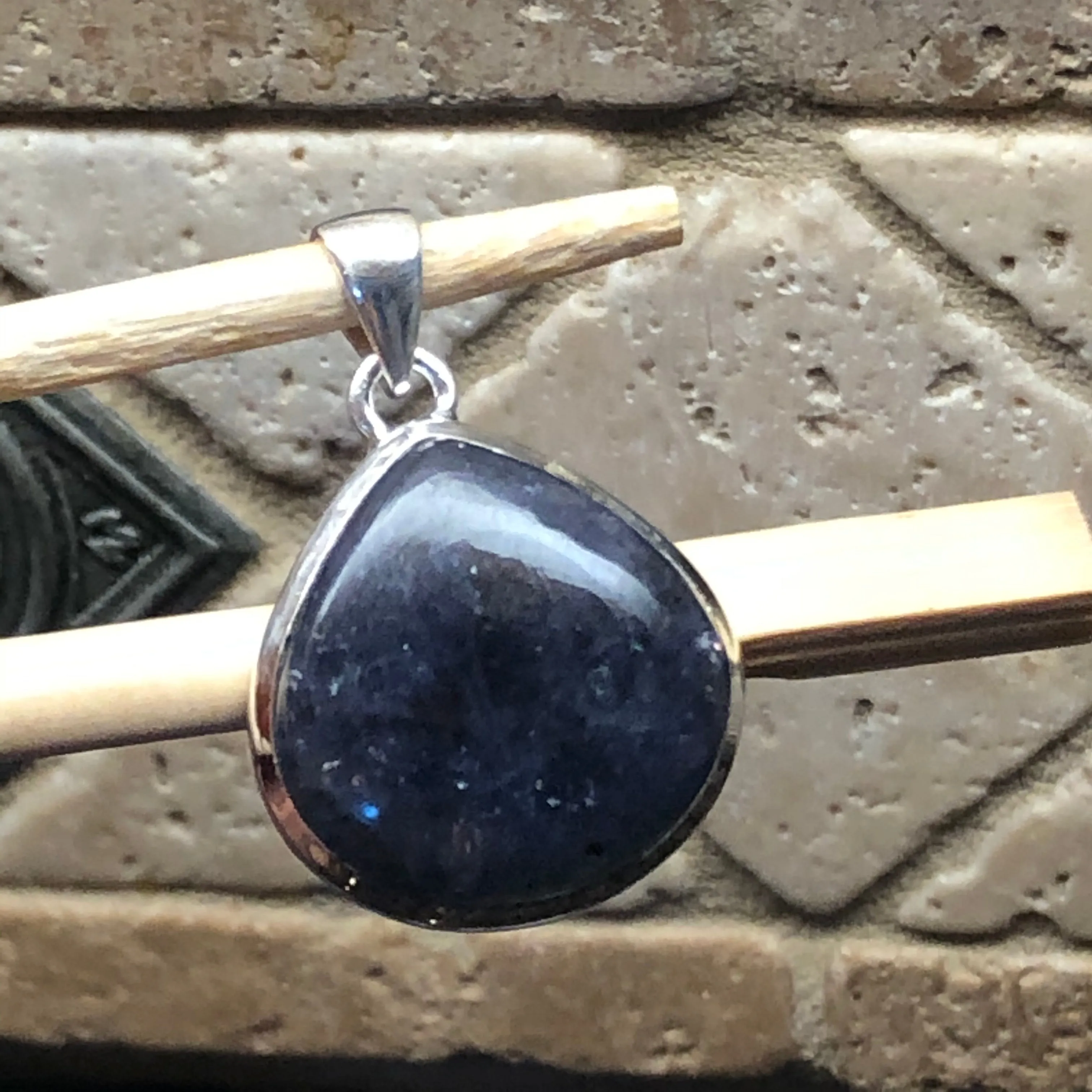 Natural Cabochan Iolite 925 Solid Sterling Silver Pendant 35mm