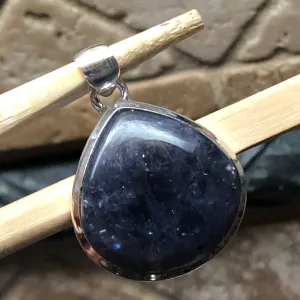 Natural Cabochan Iolite 925 Solid Sterling Silver Pendant 35mm