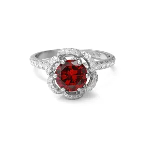 Natural Garnet 925 Sterling Silver Flower,  Women's Ring-2.3 ctw Gemstone