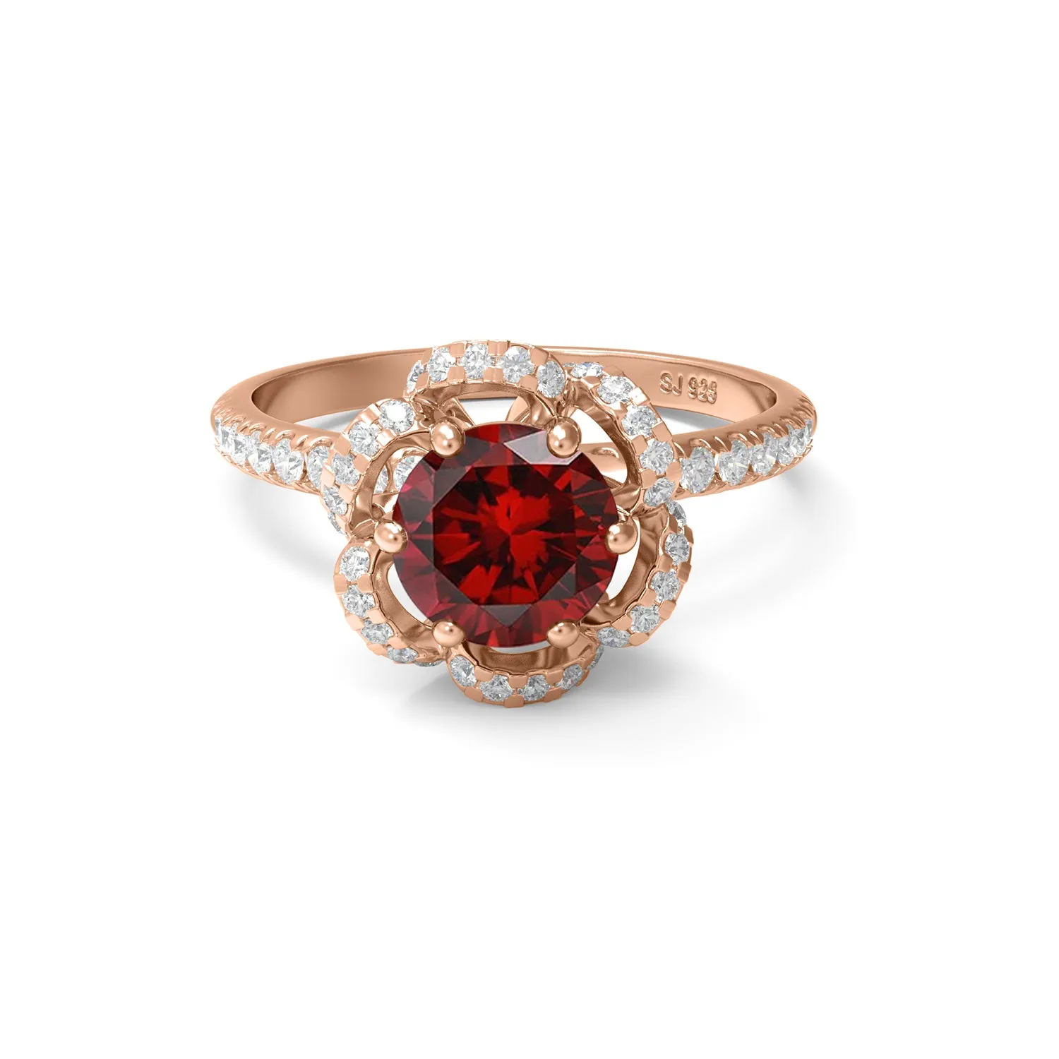 Natural Garnet 925 Sterling Silver Flower,  Women's Ring-2.3 ctw Gemstone