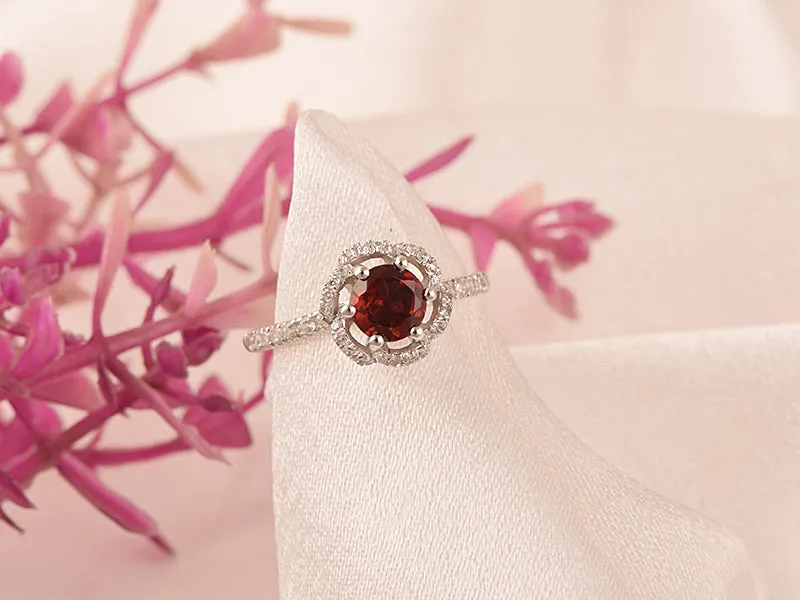 Natural Garnet 925 Sterling Silver Flower,  Women's Ring-2.3 ctw Gemstone