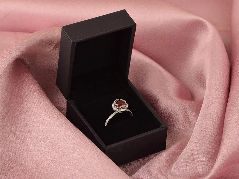 Natural Garnet 925 Sterling Silver Flower,  Women's Ring-2.3 ctw Gemstone