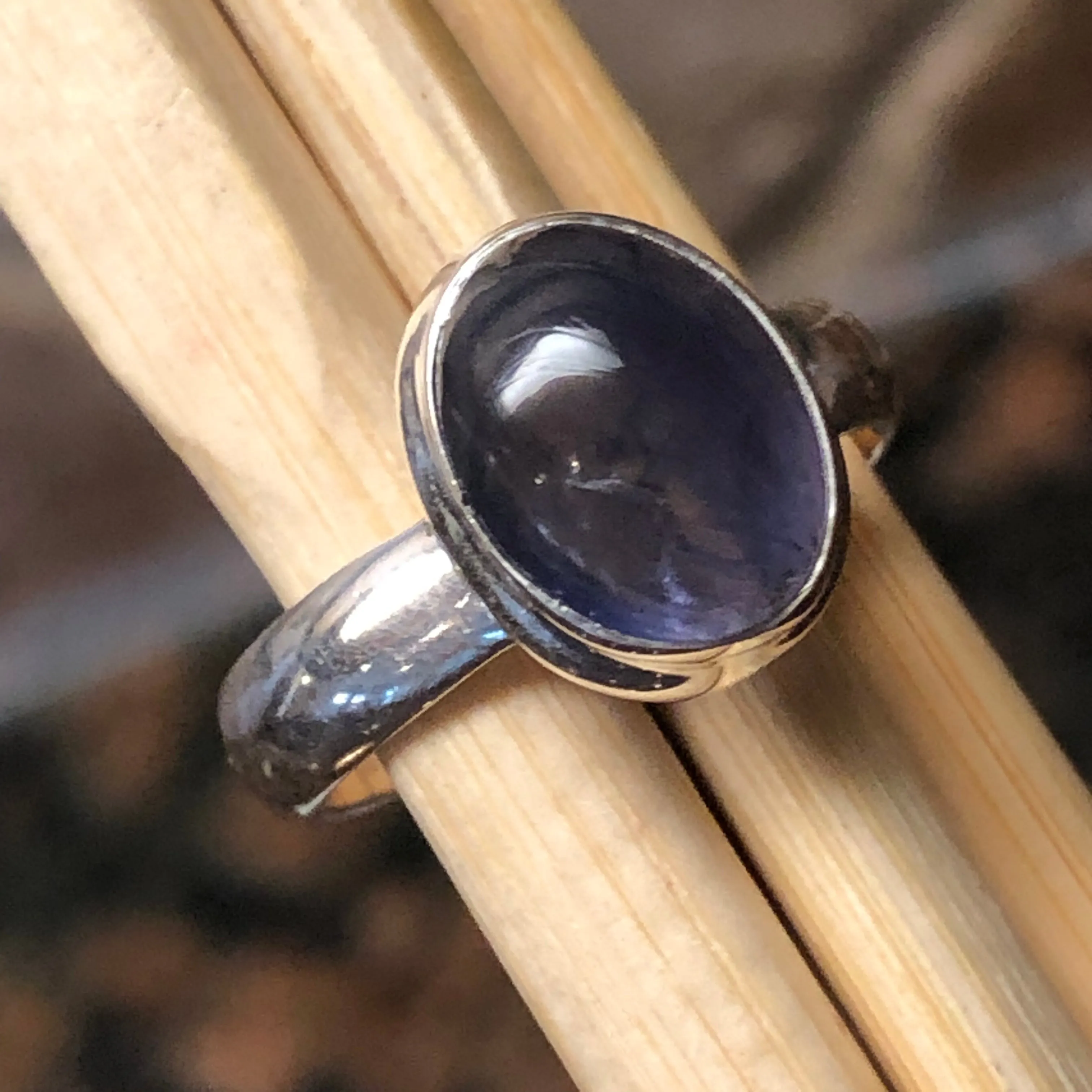 Natural Iolite 925 Solid Sterling Silver Cabochan Ring Size 6.5
