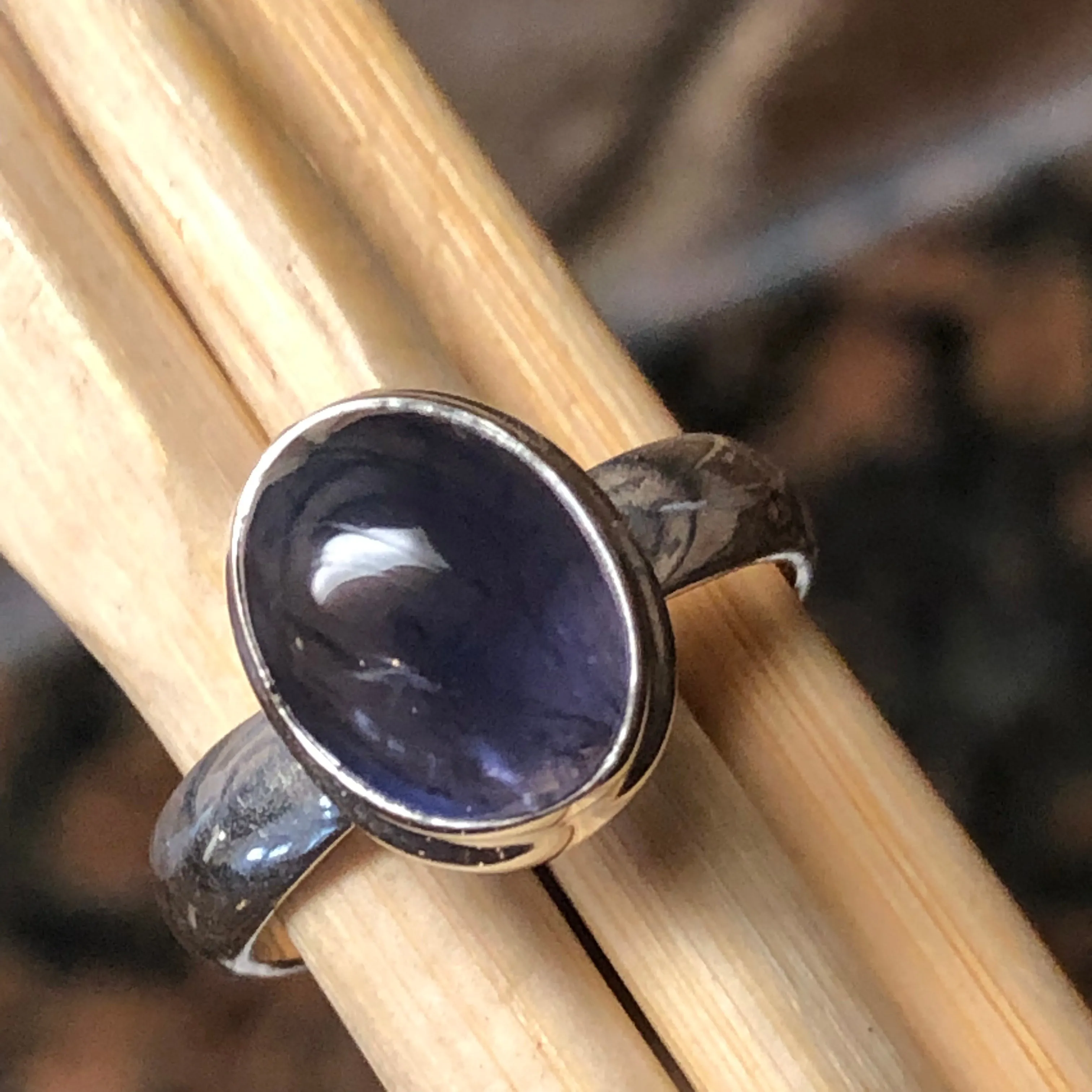 Natural Iolite 925 Solid Sterling Silver Cabochan Ring Size 6.5