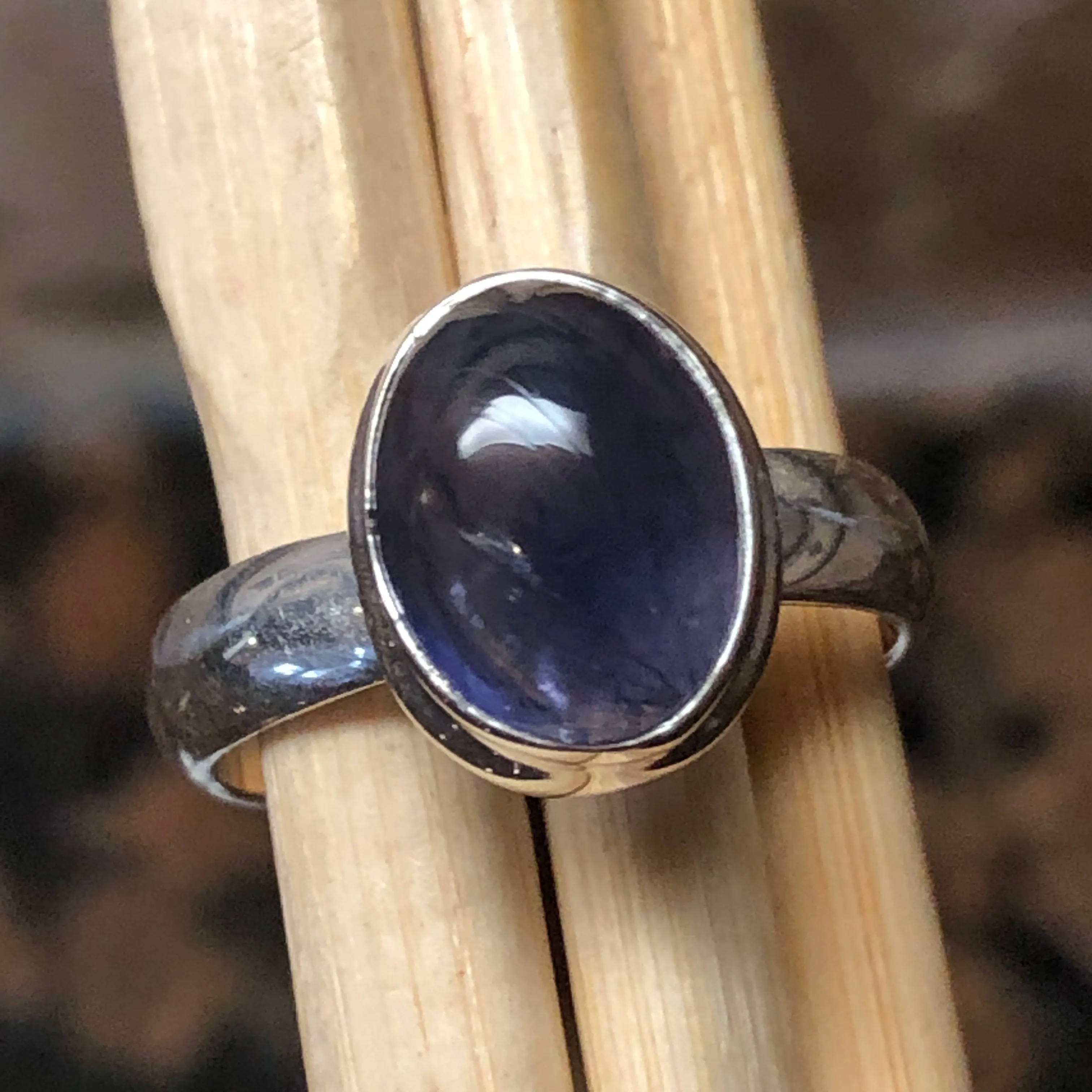 Natural Iolite 925 Solid Sterling Silver Cabochan Ring Size 6.5