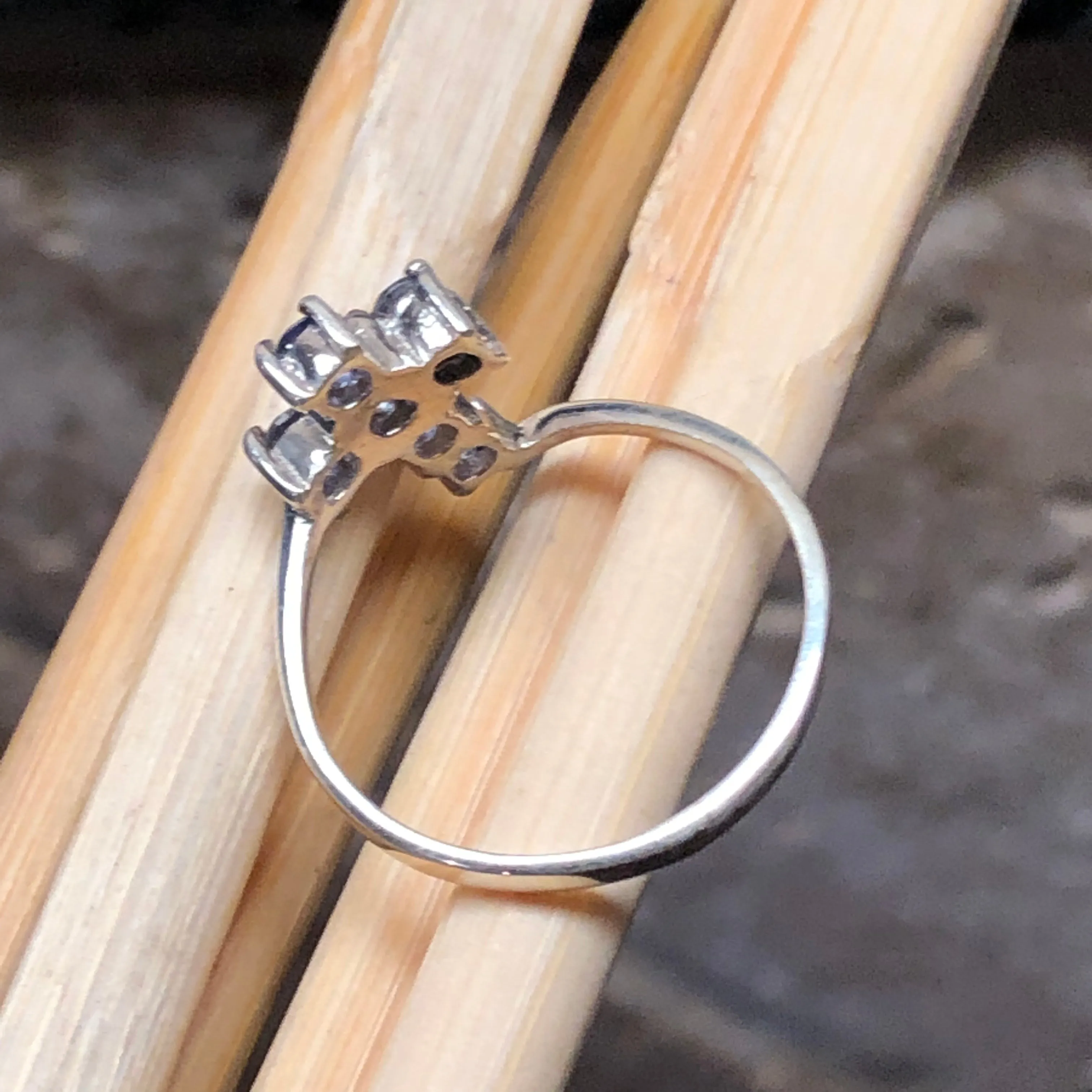 Natural Iolite 925 Solid Sterling Silver Cross Ring Size 6, 7, 8, 9