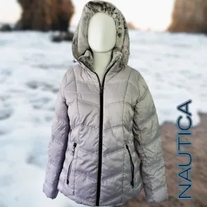 Nautica | Women's Hooded  Puffer Jacket Detachable Fx Fur Hood | Silver | NWOT