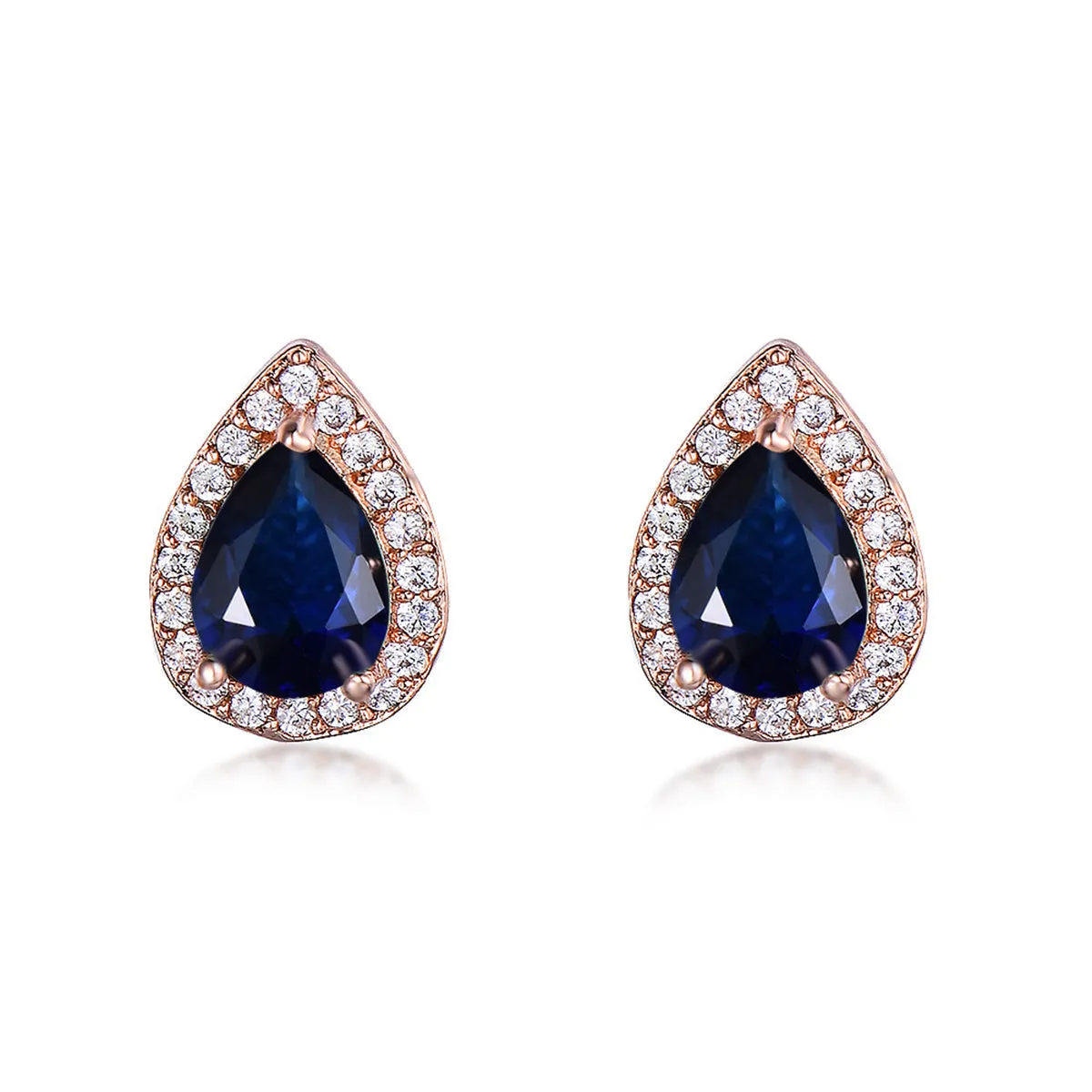 Navy Crystal & Cubic Zirconia 18K Rose Gold-Plated Halo Teardrop Stud Earrings
