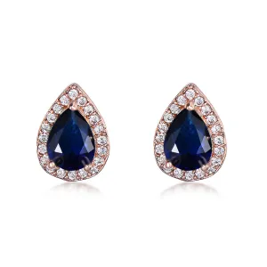 Navy Crystal & Cubic Zirconia 18K Rose Gold-Plated Halo Teardrop Stud Earrings