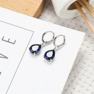Navy Crystal & Silver-Plated Teardrop Earrings