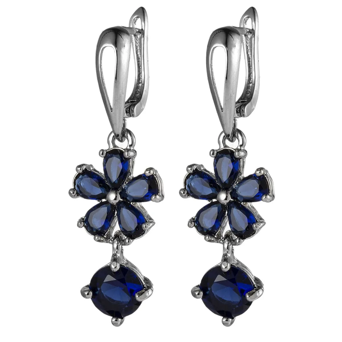 Navy Crystal Floral Drop Earrings