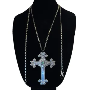 NECKLACE Sterling Silver with Vintage Cross & Turquoise Center Stone Pendant