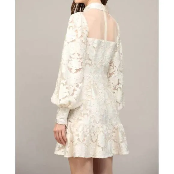 NEW FATE sheer mesh detail velvet dress in cream