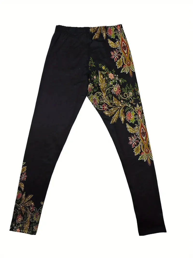New Floral Print Ultra soft Leggings, Casual Elastic Waist Stretchy Leggings, Women's Clothing Sz XL, Fits True!