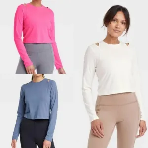 New with tags! Women's Long Sleeve Sleeve Crop Top- All in Motion- Neon Pink, Plus Size 4X- PINK ONE ONLY!