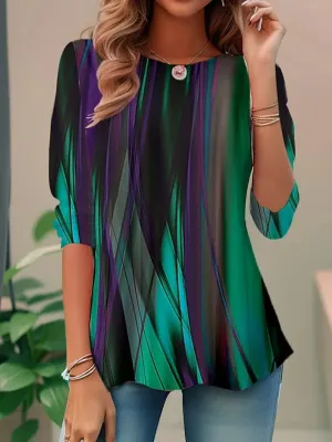 NEW Women's Long Sleeve Tee T-shirt Spring/Fall Random Print Knitted Crew Neck Daily Going Out Casual Top, Green, Sz XXL