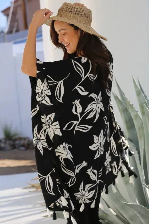 Nostalgia Printed Kimono With Fringe Hem