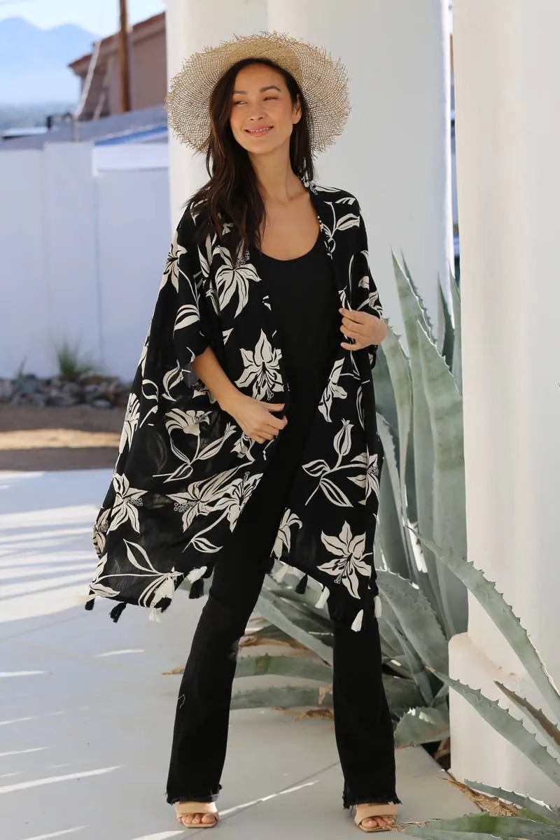 Nostalgia Printed Kimono With Fringe Hem