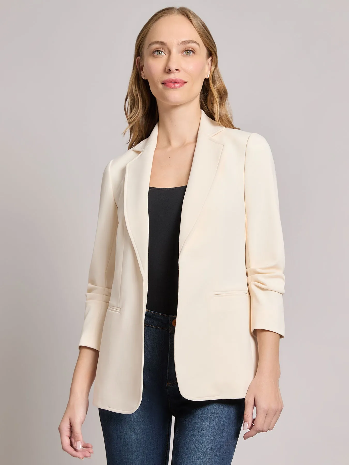 Notch Collar Scrunch Sleeve Jacket