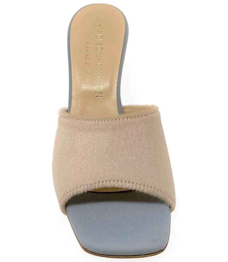 Nude Calf Hair Heel Mule