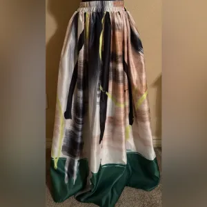 Nuuts Women's Multicolor Abstract Satin A-Line Maxi Skirt Size small