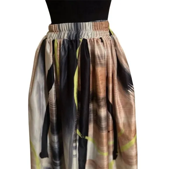 Nuuts Women's Multicolor Abstract Satin A-Line Maxi Skirt Size small