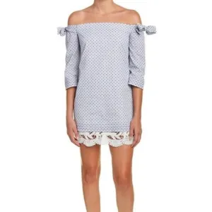 NWT - RED CARTER 3/4 sleeve short dress, small, cold shoulder, blue, polka dot