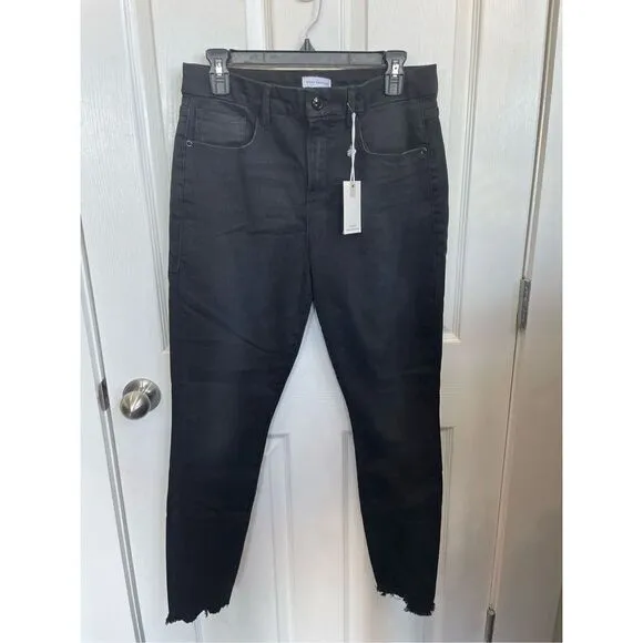 NWT Good American Women's High Waist Slim Straight Leg Size 14/32 Black Mom Jean