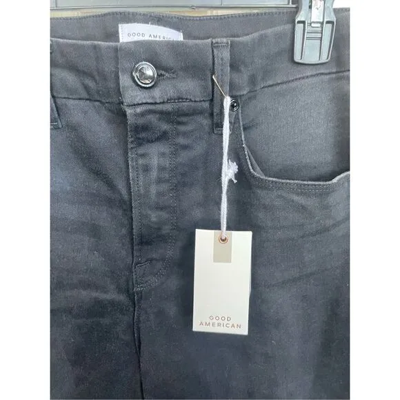 NWT Good American Women's High Waist Slim Straight Leg Size 14/32 Black Mom Jean