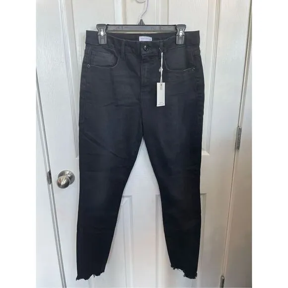 NWT Good American Women's High Waist Slim Straight Leg Size 14/32 Black Mom Jean
