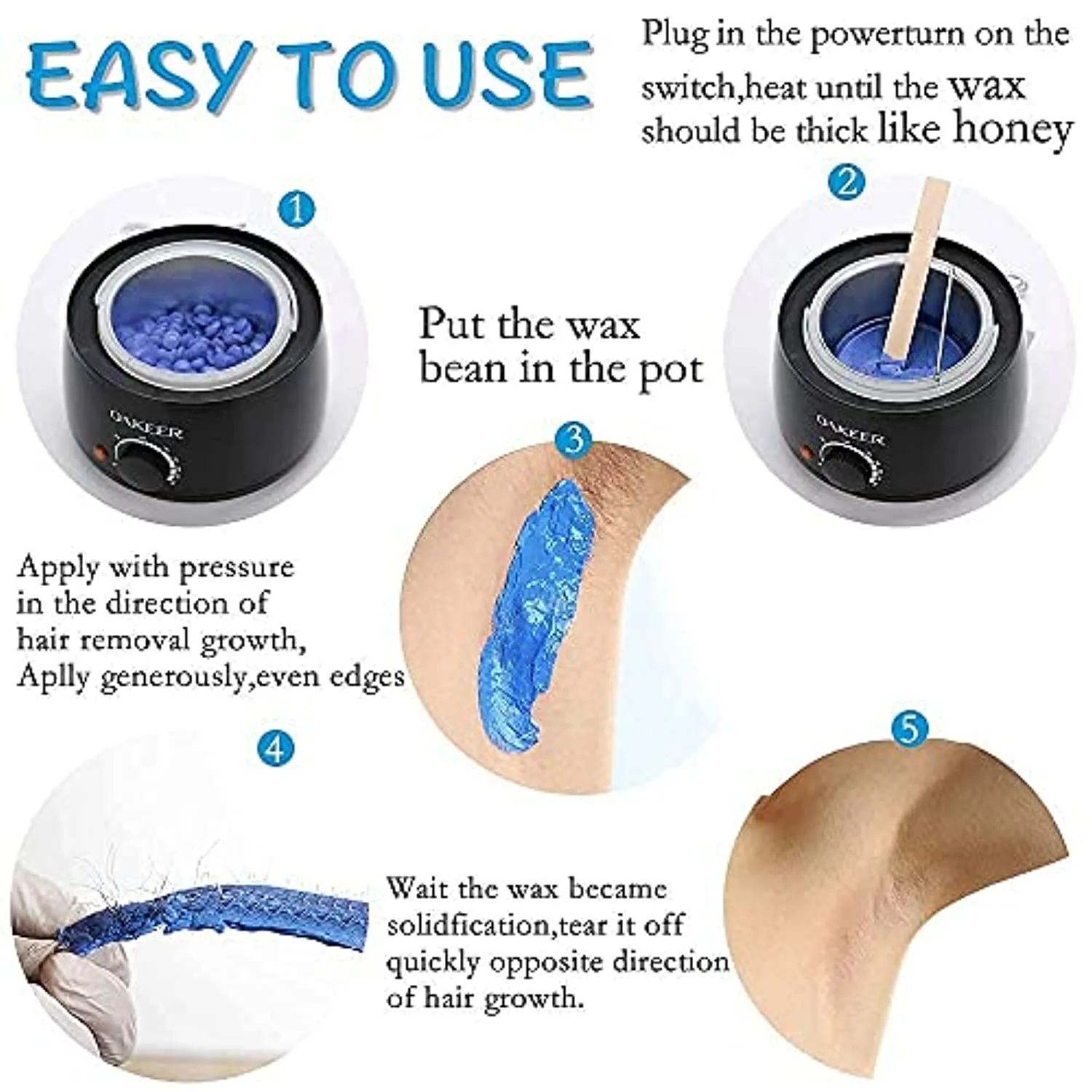 Oakeer Waxing Kit Hair Removal Women Men Wax Warmer Hair Removal at Home with 6 Bags Wax Beans Body Waxing for Eyebrows Nose Cheeks Arms Bikinis Legs 62 Accessories