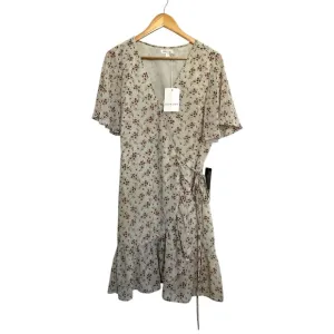 Olivia Grey True Wrap Dress Women's Large Ditzy Floral Print Ruffled Hem NEW