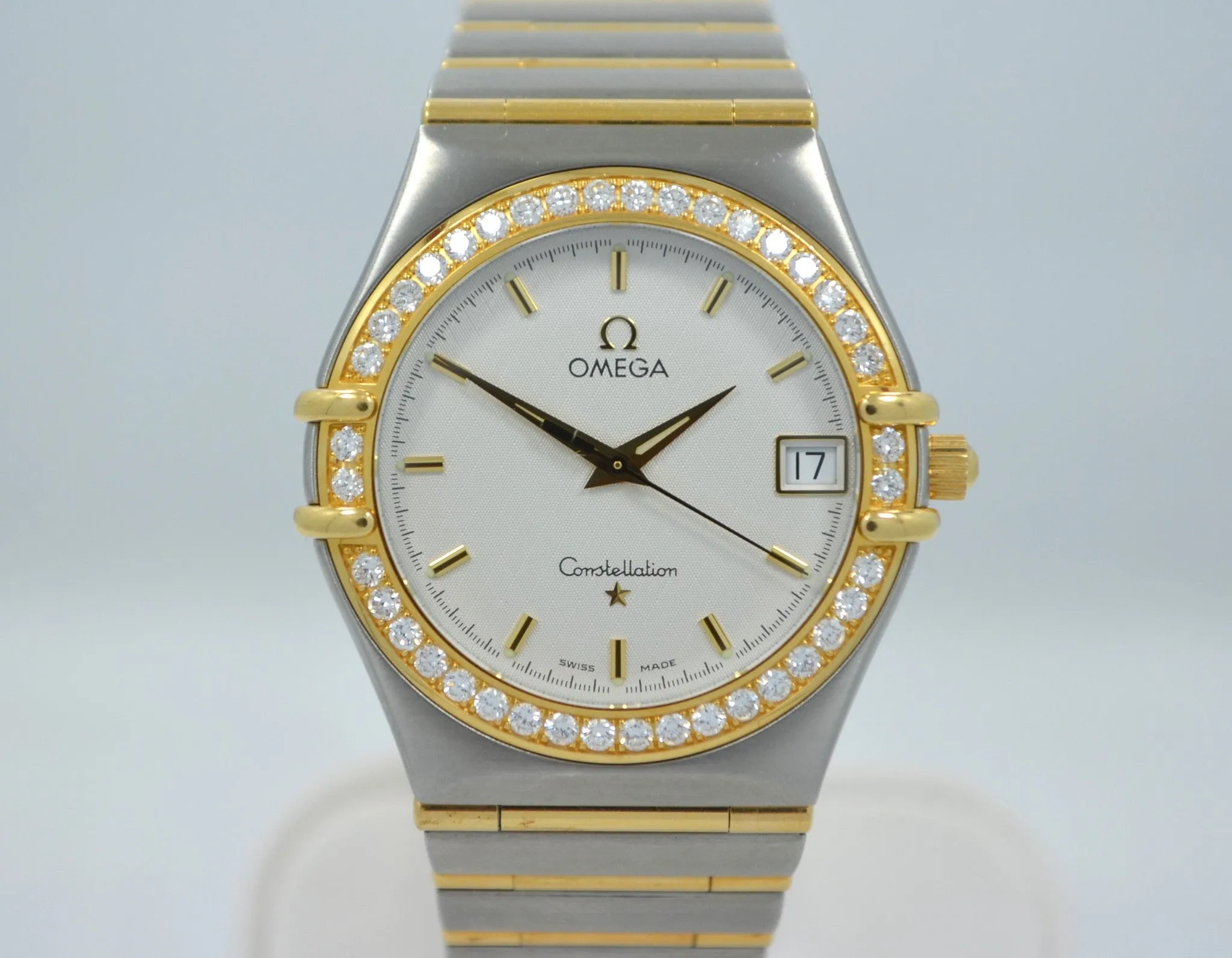 Omega Constellation Two Tone Diamond Bezel Steel 18K Gold Quartz Ladies Watch
