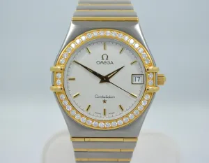 Omega Constellation Two Tone Diamond Bezel Steel 18K Gold Quartz Ladies Watch