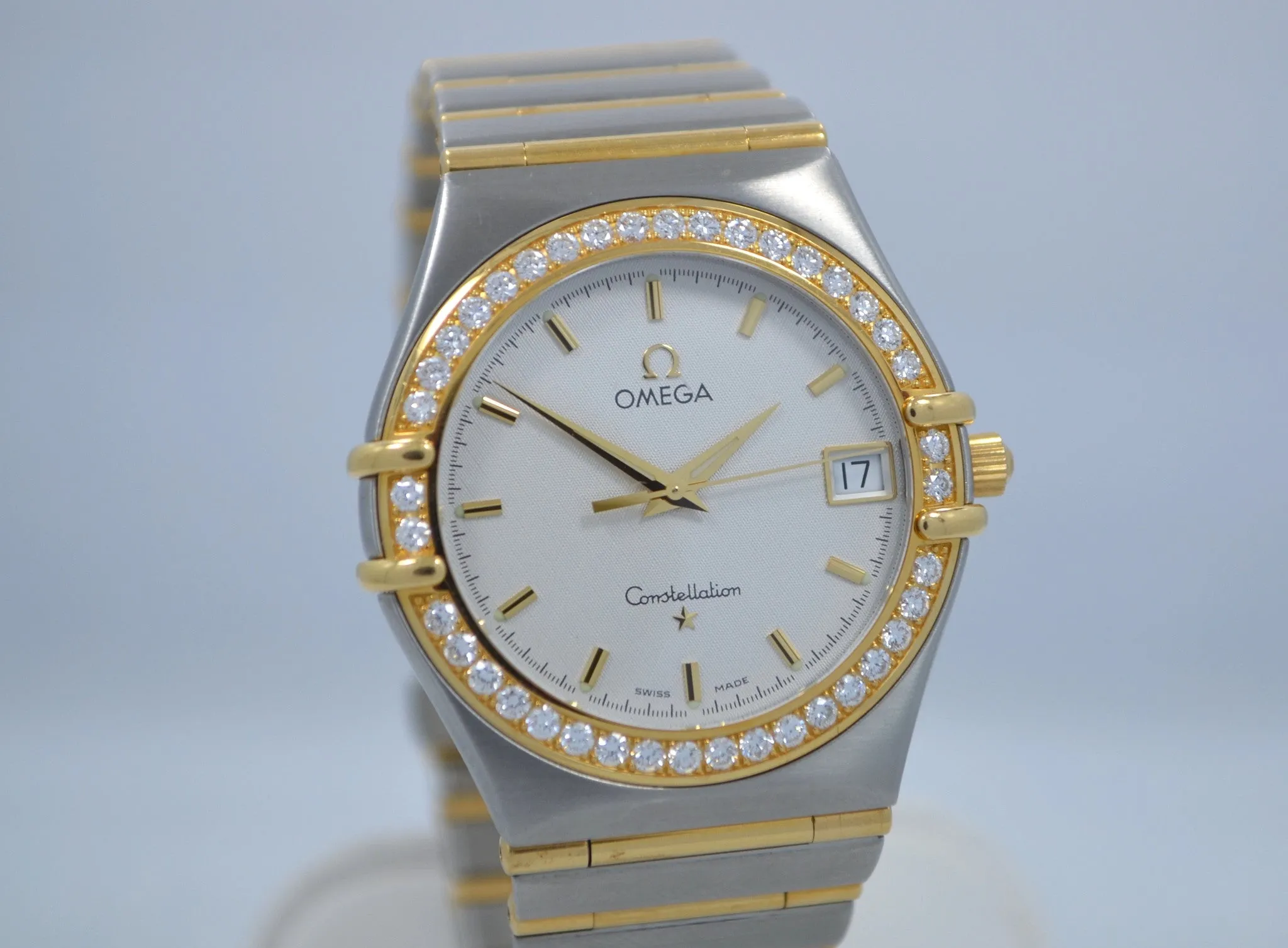 Omega Constellation Two Tone Diamond Bezel Steel 18K Gold Quartz Ladies Watch