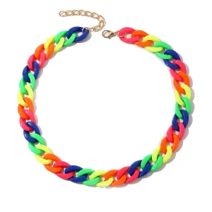 Orange & Yellow Rainbow Cuban Chain Necklace