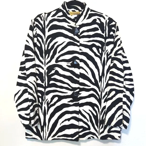 Painted Pony Zebra Print 100% Cotton Blazer Jacket Size Large EUC!!