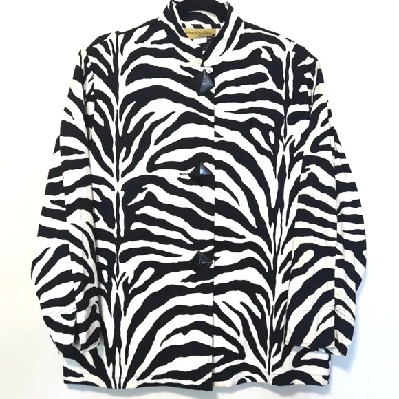 Painted Pony Zebra Print 100% Cotton Blazer Jacket Size Large EUC!!
