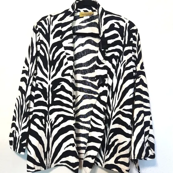 Painted Pony Zebra Print 100% Cotton Blazer Jacket Size Large EUC!!