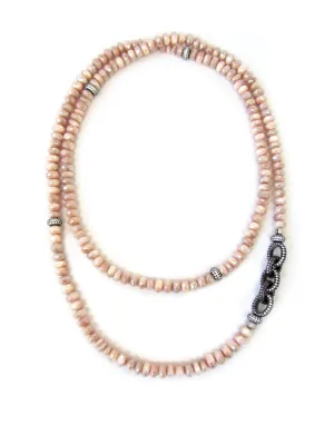 Peach Moonstone Necklace with Pave Link Chain