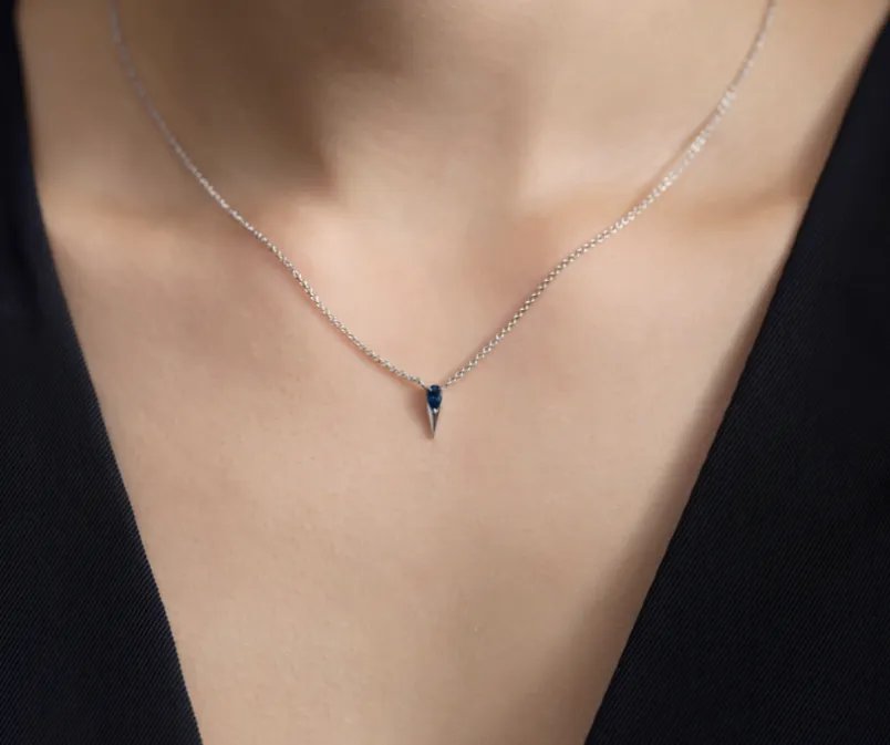 Pear-Shaped Blue Sapphire Necklace-White Gold