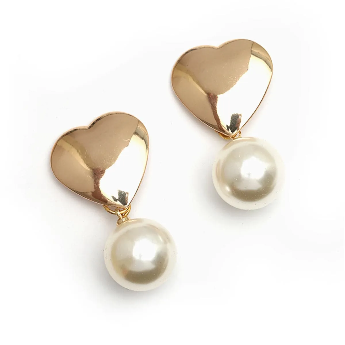 Pearl & 18K Gold-Plated Heart Drop Earrings