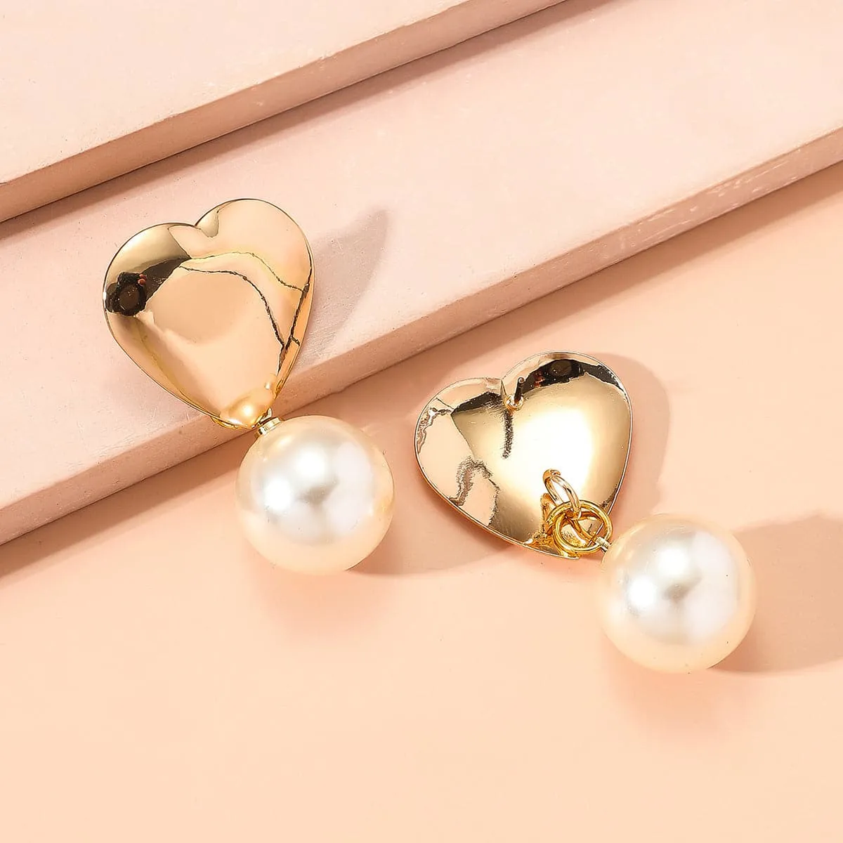Pearl & 18K Gold-Plated Heart Drop Earrings