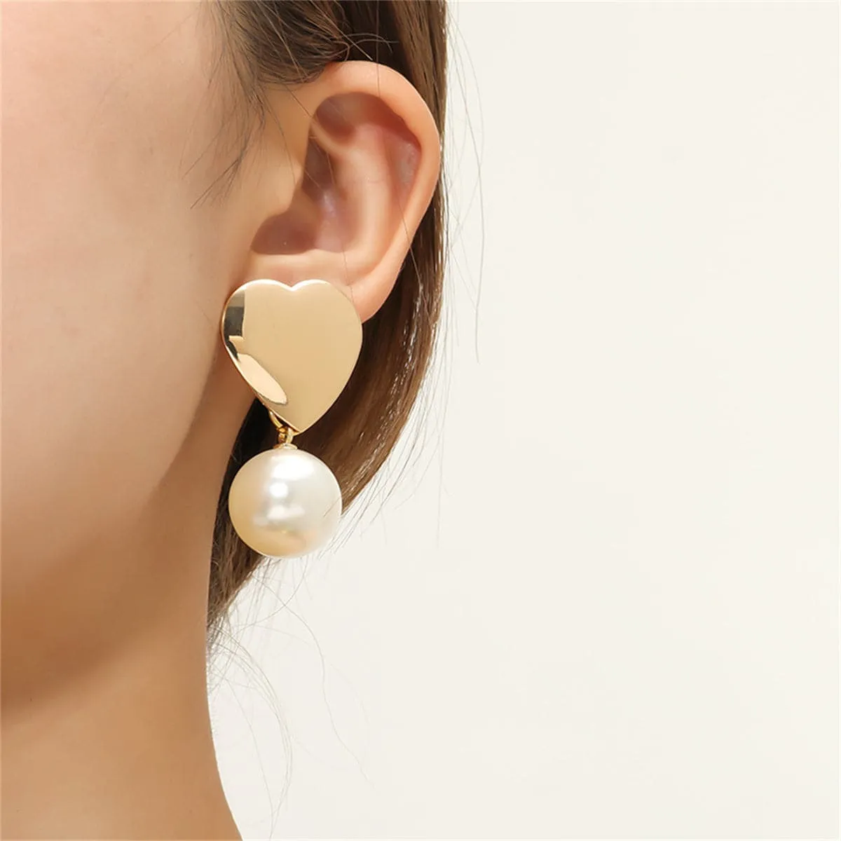 Pearl & 18K Gold-Plated Heart Drop Earrings